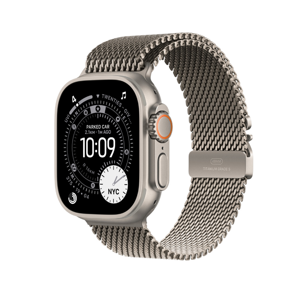 Apple Watch Ultra 3 Cellular 49mm Natural Titanium Case with Natural Titanium Milanese Loop - Medium